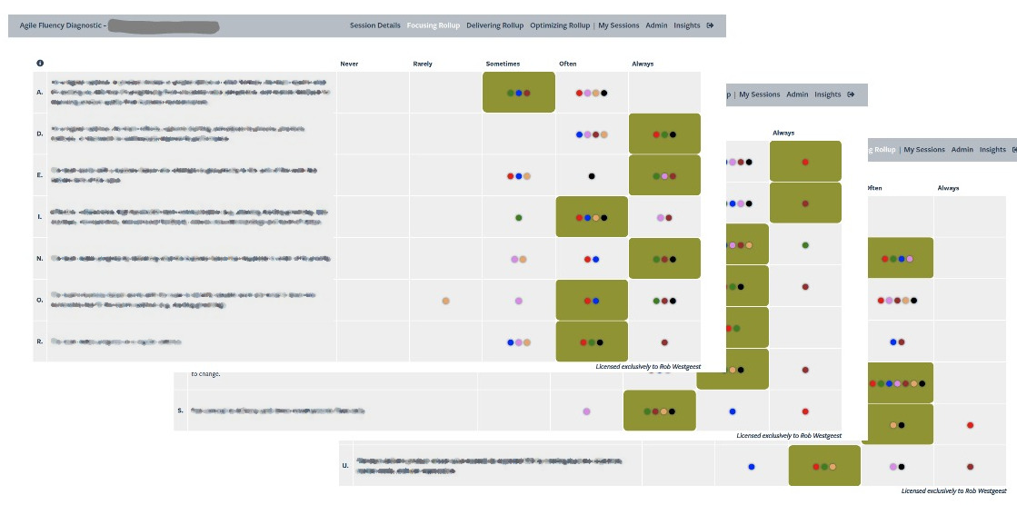 an example rollup chart showing the aggregated survey results for a team